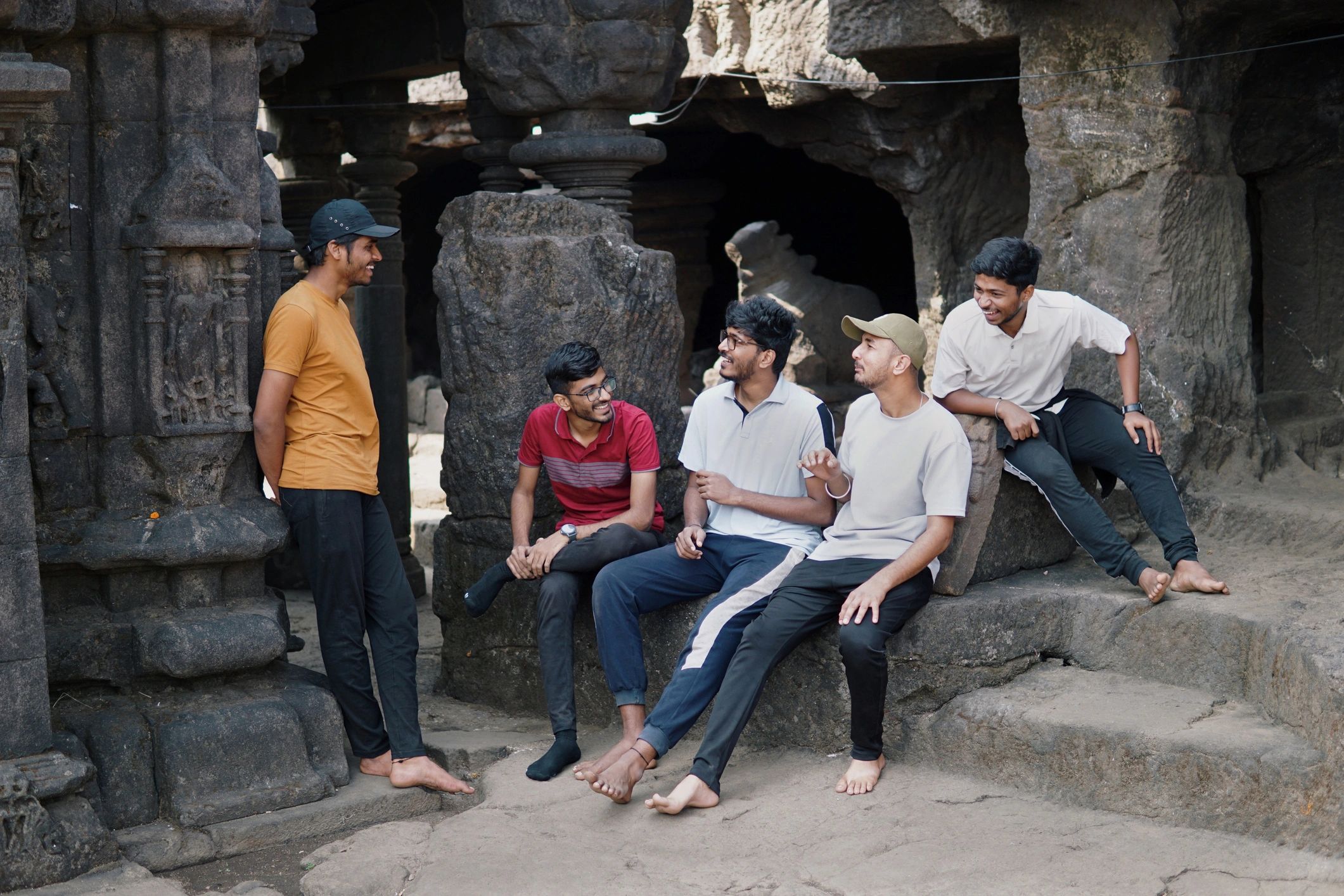 Interior of Harishchandreshwar Temple with visitors in Maharashtra